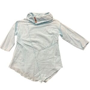 Drawstrings of Malibu Cowl Neck Tunic Womens Small Blue Asymmetrical‎ Lagenlook